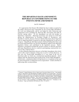 The Bipartisan Bayh Amendment: Republican Contributions to the Twenty-Fifth Amendment