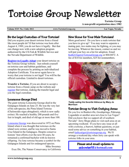 Tortoise Group Newsletter Tortoise Group a Non-Profit Organization Since 1982