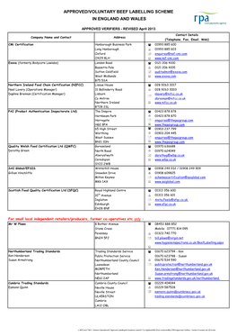Approved/Voluntary Beef Labelling Scheme in England and Wales