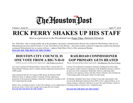 RICK PERRY SHAKES up HIS STAFF Seen As a Precursor to the Presidential Run–Peggy Fikac, Houston Chronicle