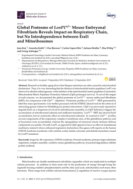 Global Proteome of Lonp1+/- Mouse Embryonal