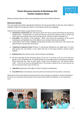 Titanic Discovery Sessions & Workshops KS2 Teacher Guidance