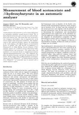 Measurement of Blood Acetoacetate and Beta-Hydroxybutyrate in An