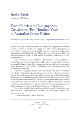 Two Hundred Years of Australian Crime Fiction Doi: Https:Doi.Org/10.7358/Ling-2017-002-Knig Stephen.Knight@Unimelb.Edu.Au