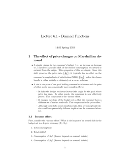Lecture 6.1 - Demand Functions