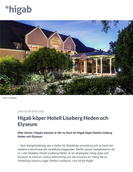 Higab Köper Hotell Liseberg Heden Och Elyseum