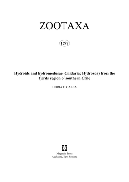 Zootaxa,Hydroids and Hydromedusae (Cnidaria: Hydrozoa) from the Fjords