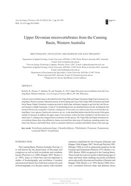 Upper Devonian Microvertebrates from the Canning Basin, Western Australia