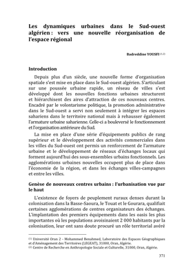 Les Dynamiques Urbaines Dans Le Sud-Ouest Algérien : Vers Une Nouvelle Réorganisation De L’Espace Régional