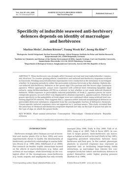 Specificity of Inducible Seaweed Anti-Herbivory Defences Depends on Identity of Macroalgae and Herbivores