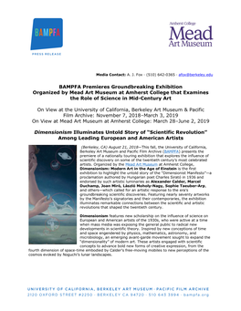 BAMPFA Premieres Groundbreaking Exhibition Organized by Mead Art Museum at Amherst College That Examines the Role of Science in Mid-Century Art