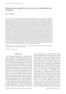 Dinosaur Body Temperatures: the Occurrence of Endothermy and Ectothermy