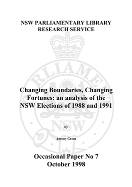 An Analysis of the NSW Elections of 1988 and 1991 Occasional