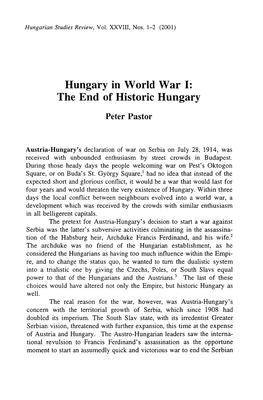 Hungary in World War I: the End of Historic Hungary