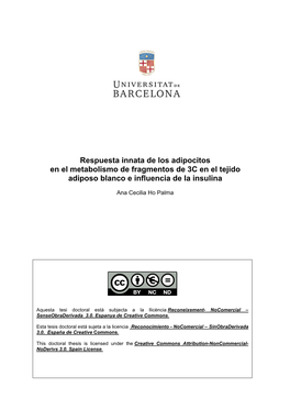 Respuesta Innata De Los Adipocitos En El Metabolismo De Fragmentos De 3C En El Tejido Adiposo Blanco E Influencia De La Insulina