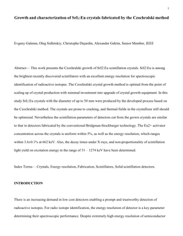 Growth and Characterization of Sri2:Eu Crystals Fabricated by the Czochralski Method