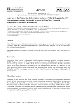 A Review of the Palaearctic Heliocheilus Translucens Felder