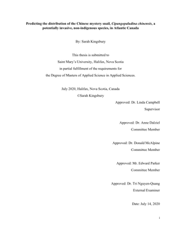 Predicting the Distribution of the Chinese Mystery Snail, Cipangopaludina Chinensis, a Potentially Invasive, Non-Indigenous Species, in Atlantic Canada