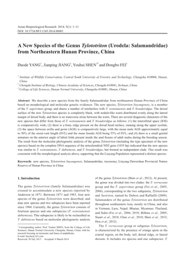 A New Species of the Genus Tylototriton (Urodela: Salamandridae) from Northeastern Hunan Province, China