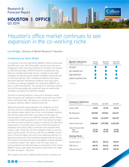 Houston's Office Market Continues to See Expansion in the Co-Working