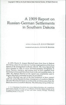 A 1909 Report on Russian-German Settlements in Southern Dakota