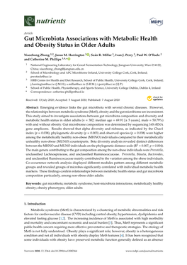 Gut Microbiota Associations with Metabolic Health and Obesity Status in Older Adults