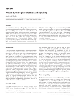 REVIEW Protein Tyrosine Phosphatases and Signalling