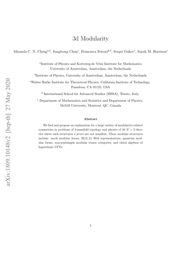 3D Modularity Arxiv:1809.10148V2 [Hep-Th] 27 May 2020