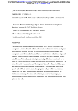 Conservation of Differentiation but Transformation of Initiation in Hippocampal Neurogenesis