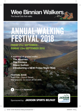 Wee Binnian Walking Club Booklet.Indd 1 04/04/2018 07:33 Wee Binnian Walking Festival 2018