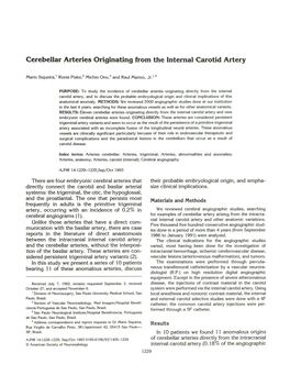 Cerebellar Arteries Originating from the Internal Carotid Artery