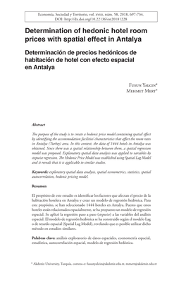 Determination of Hedonic Hotel Room Prices with Spatial Effect in Antalya