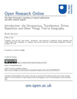 Introduction: the Unconscious, Transference, Drives, Repetition and Other Things Tied to Geography