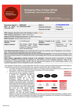 Emergency Plan of Action (Epoa) Guatemala: Hurricane Eta &Iota