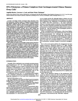 DNA Polymerase A-Primase Complexes from Carcinogen-Treated Chinese Hamster Ovary Cells1