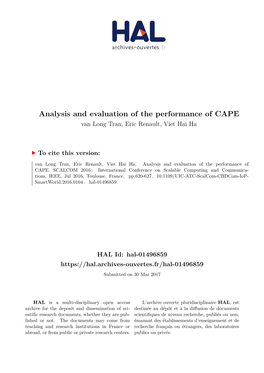 Analysis and Evaluation of the Performance of CAPE Van Long Tran, Eric Renault, Viet Hai Ha
