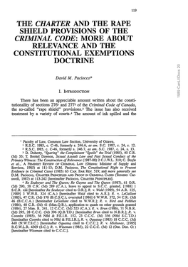 Charter and the Rape Shield Provisions of the Criminal Code: More About Relevance and the Constitutional Exemptions Doctrine