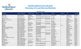 Newfoundland and Labrador Directory of Local Service Districts