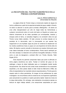 Pdf La Recepción Del Teatro Humorístico En La Prensa Contemporánea / Juan Antonio Ríos Leer Obra