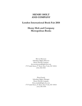 Henry Holt & Co. 2018 RIGHTS GUIDE London Book Fair