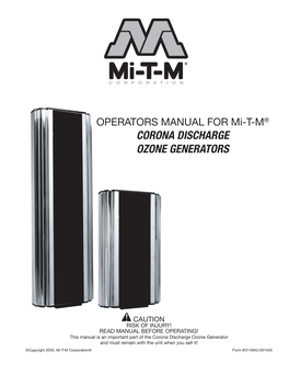 Corona Discharge Ozone Generators