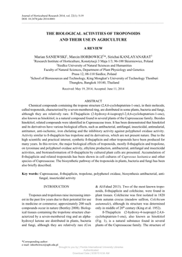 The Biological Activities of Troponoids and Their Use in Agriculture