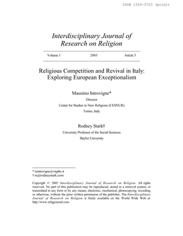 Interdisciplinary Journal of Research on Religion ______Volume 1 2005 Article 5 ______