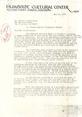 Letter to Alfred Frankenstein from Floyd Bettiga