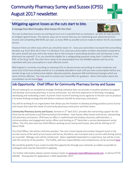 Community Pharmacy Surrey and Sussex (CPSS) August 2017 Newsletter