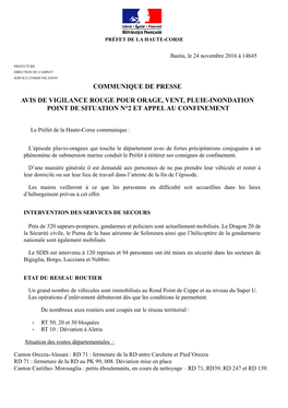 Communique De Presse Avis De Vigilance Rouge Pour