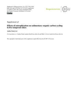 Supplement of Effects of Eutrophication on Sedimentary Organic Carbon Cycling in ﬁve Temperate Lakes