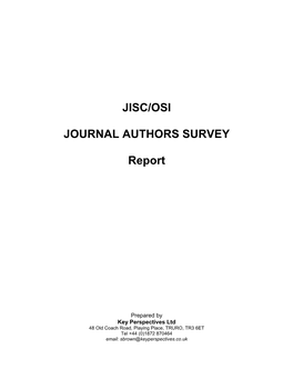 JISC/OSI JOURNAL AUTHORS SURVEY Report