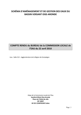 Compte Rendu Réunion Bureau CLE Du 22-04-10