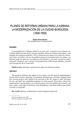 Planes De Reforma Urbana Para La Habana: La Modernización De La Ciudad Burguesa (1898-1959)